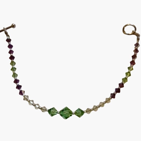 Swarovski Bracelet Green Purple Crystal Toggle Clasp 7 Inch - Picture 4 of 5